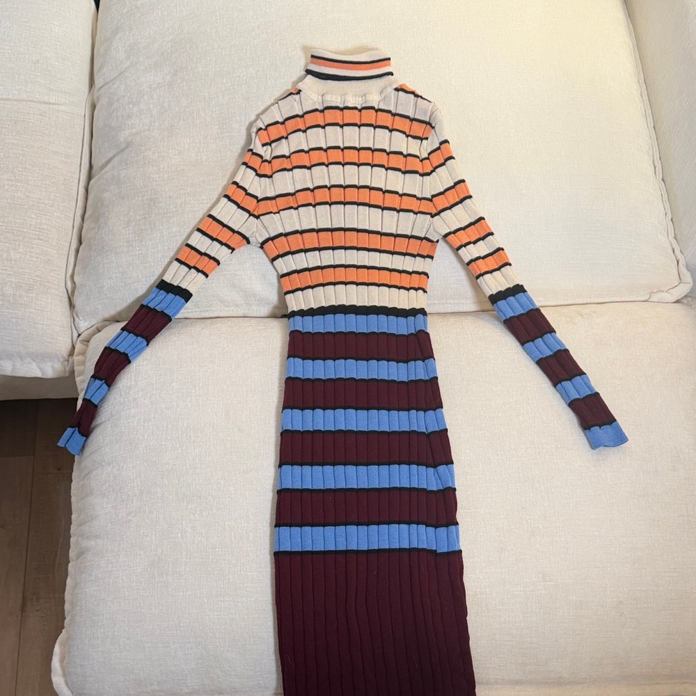 Elegant Multicolor Striped Long Sleeve Dress